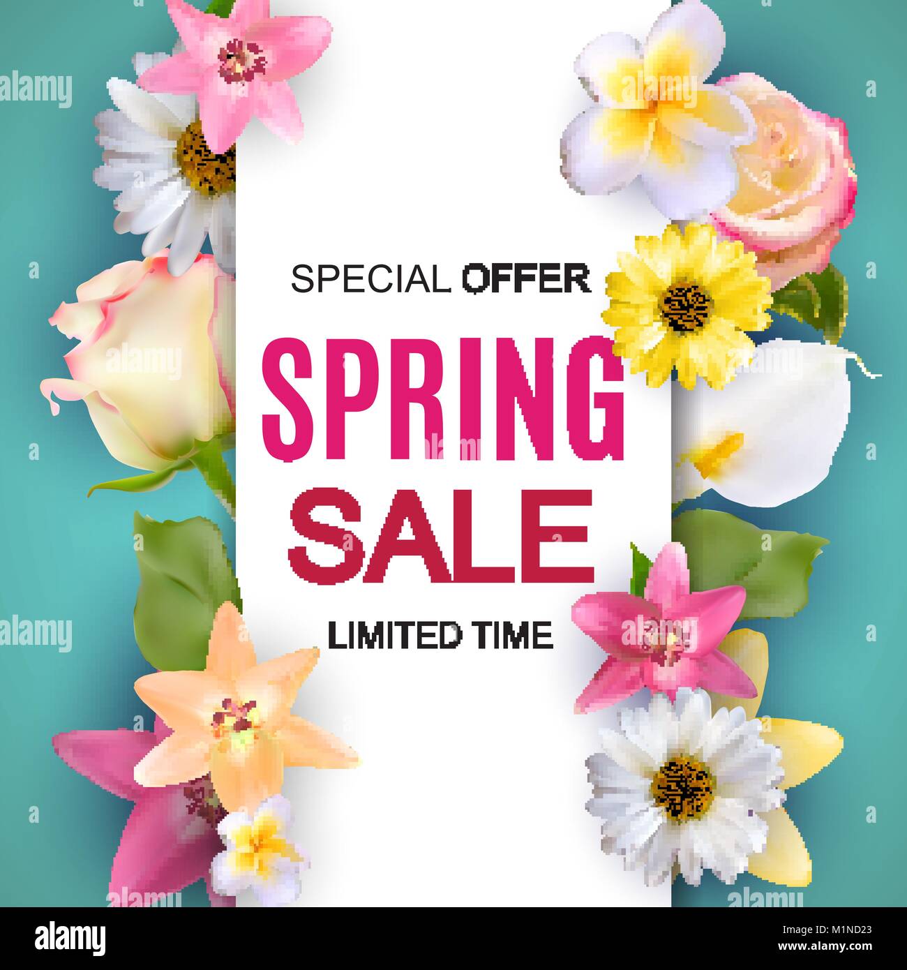 La molla vendita carino sfondo con fiori colorati in elementi. Illustrazione Vettoriale Illustrazione Vettoriale