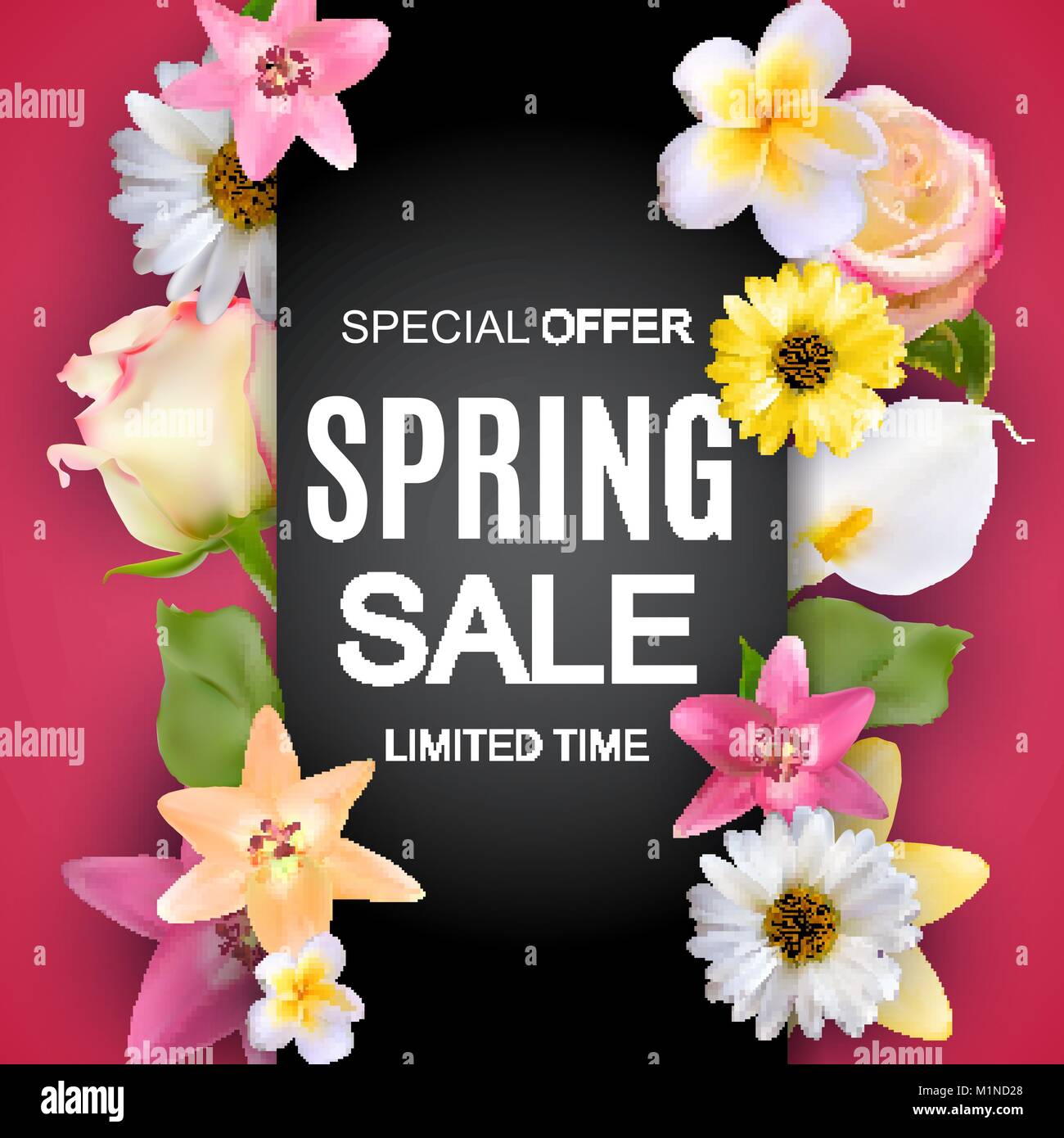 La molla vendita carino sfondo con fiori colorati in elementi. Illustrazione Vettoriale Illustrazione Vettoriale