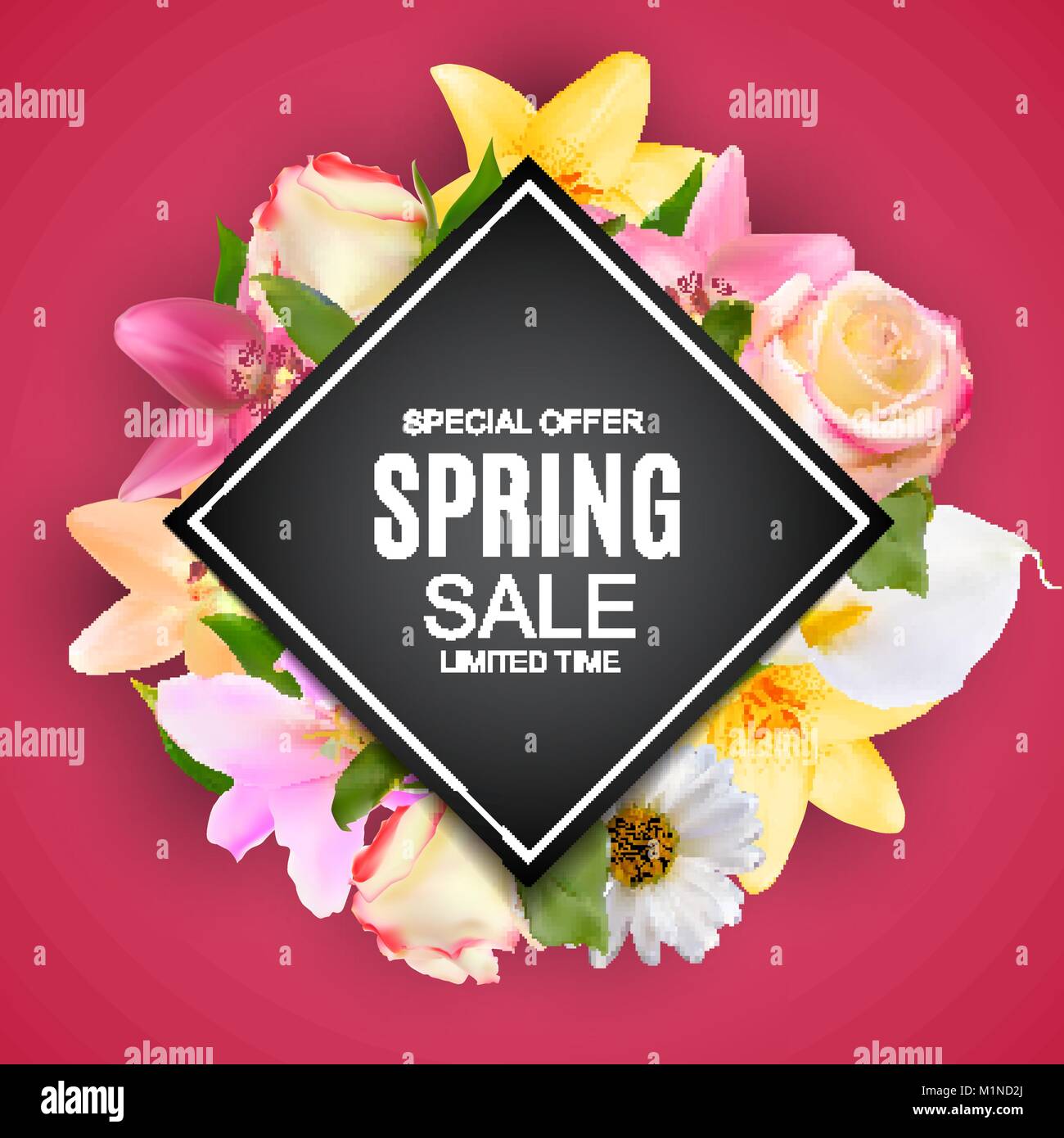 La molla vendita carino sfondo con fiori colorati in elementi. Illustrazione Vettoriale Illustrazione Vettoriale