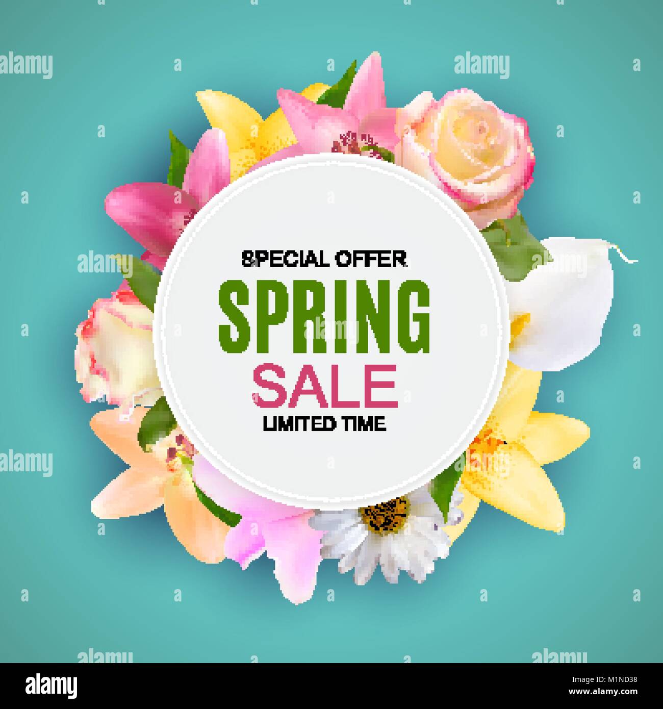 La molla vendita carino sfondo con fiori colorati in elementi. Illustrazione Vettoriale Illustrazione Vettoriale