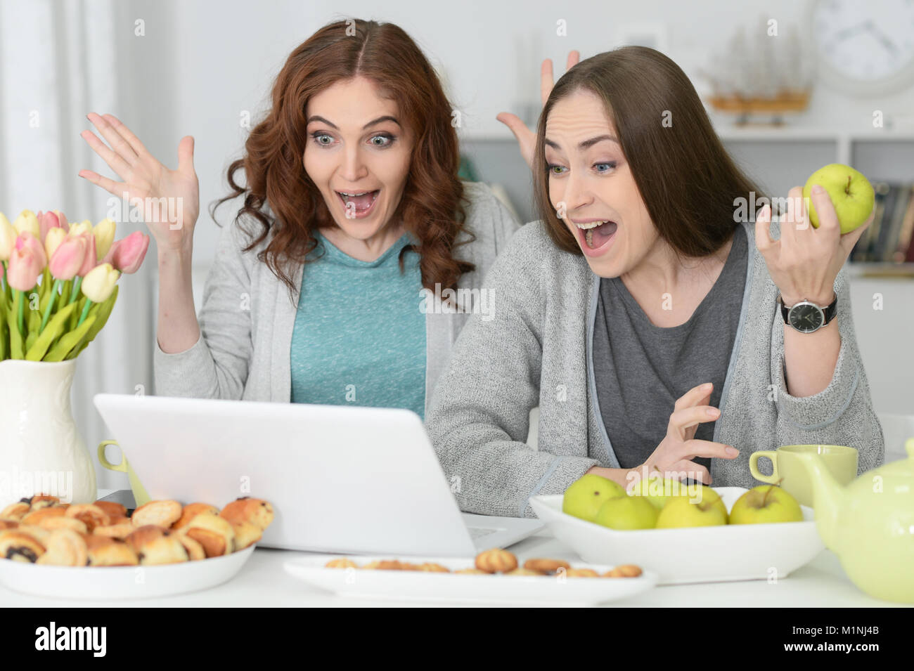 Due giovani donne utilizzando laptop Foto Stock