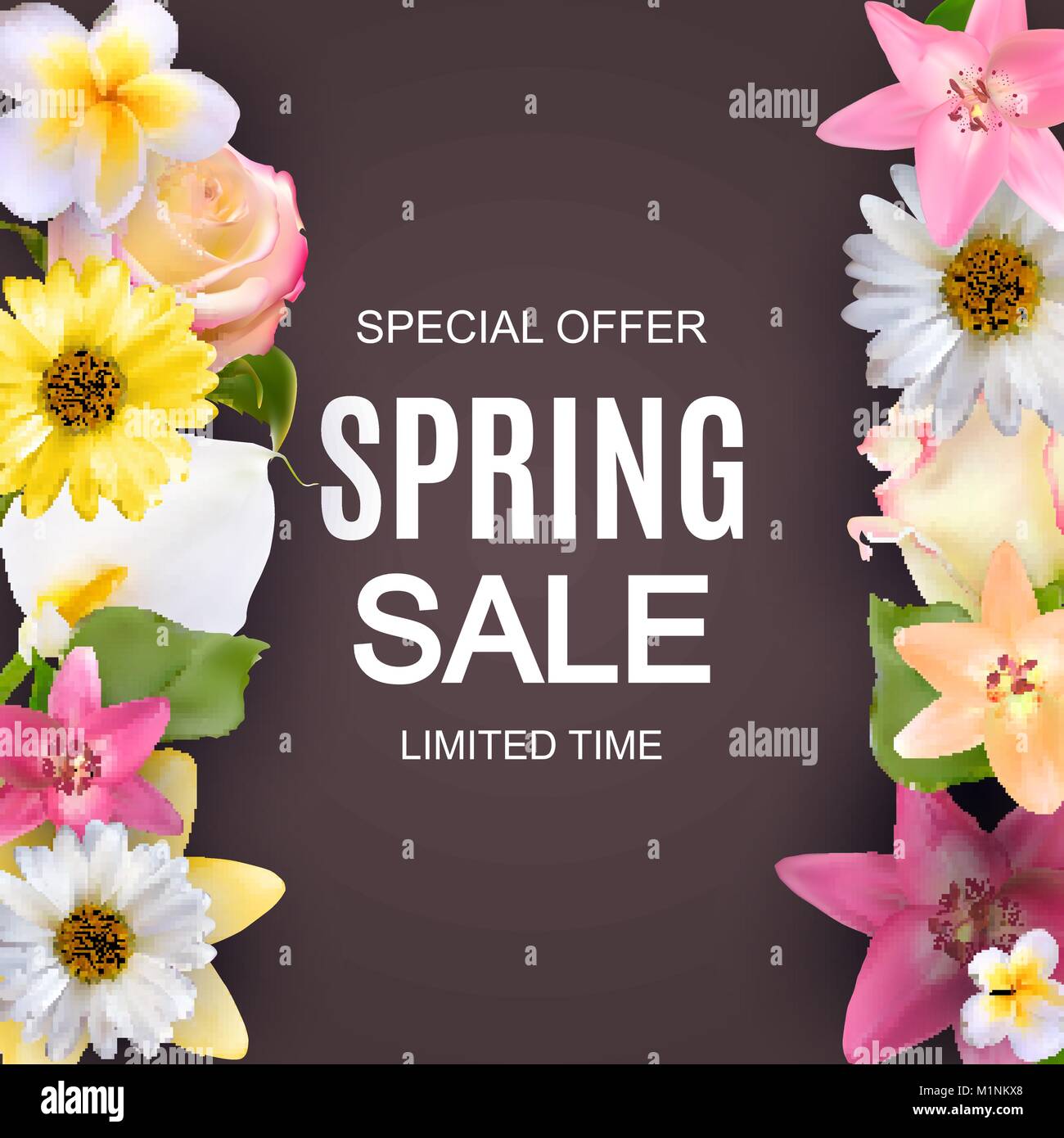 La molla vendita carino sfondo con fiori colorati in elementi. Illustrazione Vettoriale Illustrazione Vettoriale