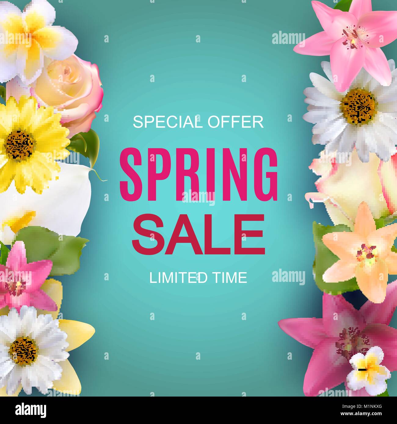 La molla vendita carino sfondo con fiori colorati in elementi. Illustrazione Vettoriale Illustrazione Vettoriale