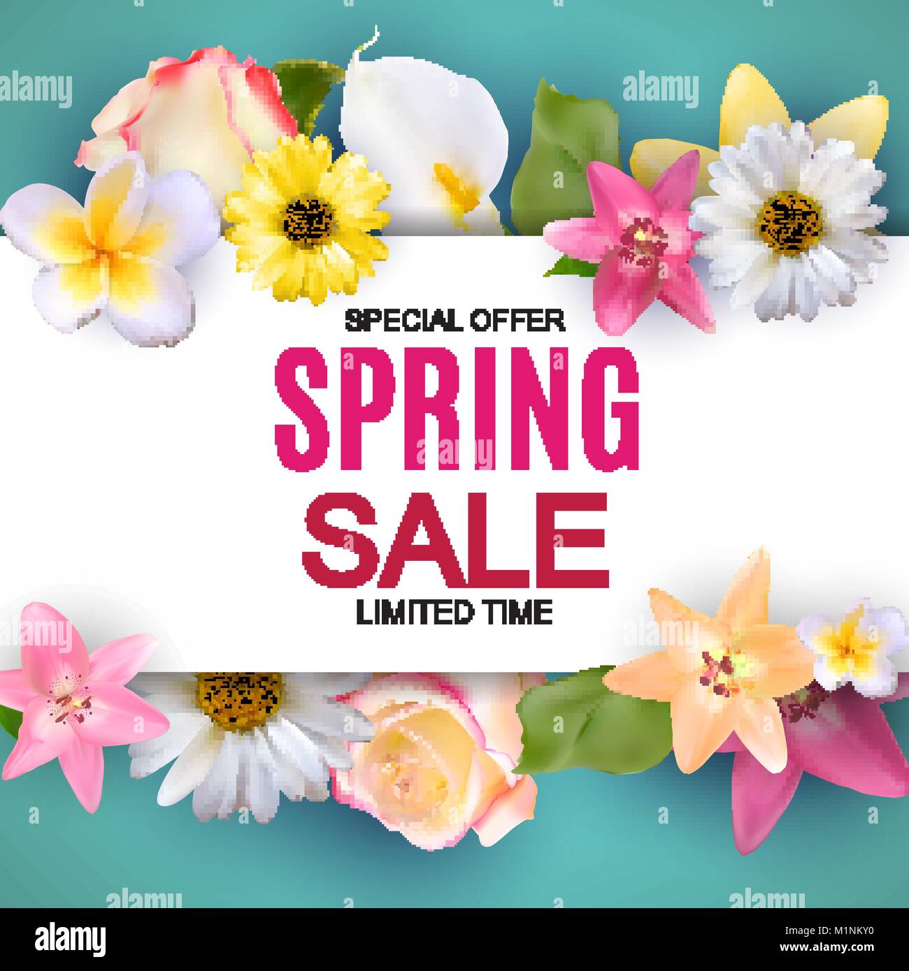 La molla vendita carino sfondo con fiori colorati in elementi. Illustrazione Vettoriale Illustrazione Vettoriale