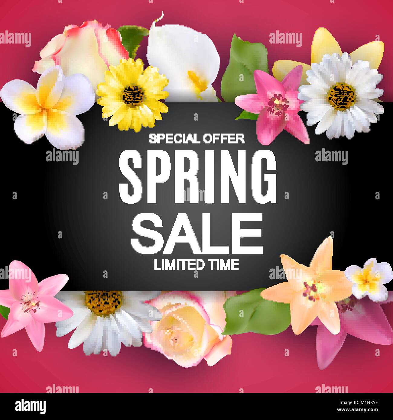 La molla vendita carino sfondo con fiori colorati in elementi. Illustrazione Vettoriale Illustrazione Vettoriale