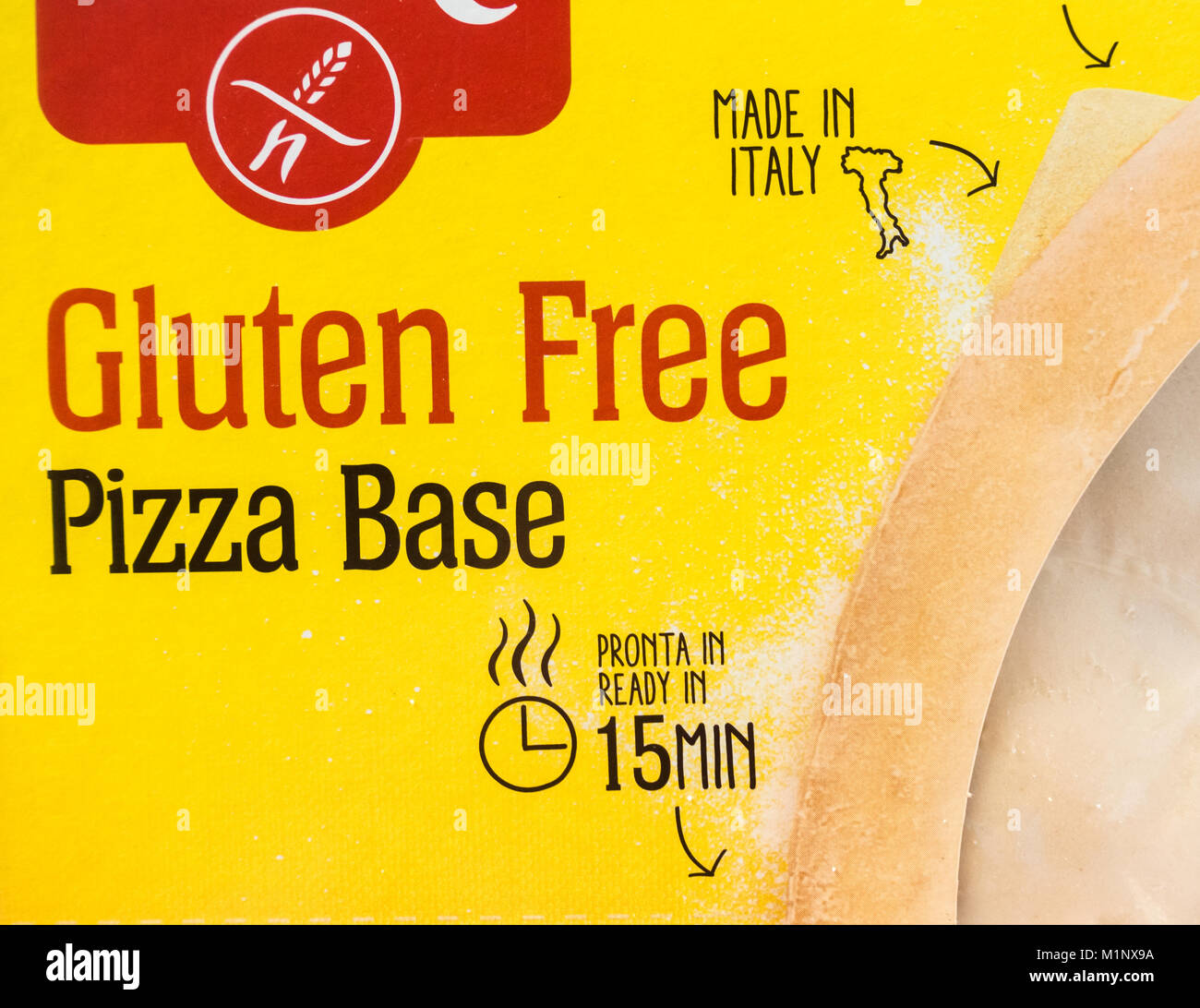 Senza glutine pizza in base al supermercato. Foto Stock