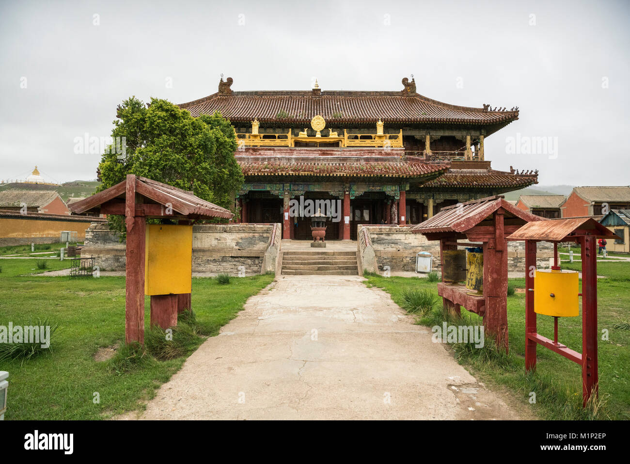 Tempio nel monastero Amarbayasgalant, Mount Buren-Khaan, Baruunburen distretto, Selenge provincia, Mongolia, Asia Centrale, Asia Foto Stock