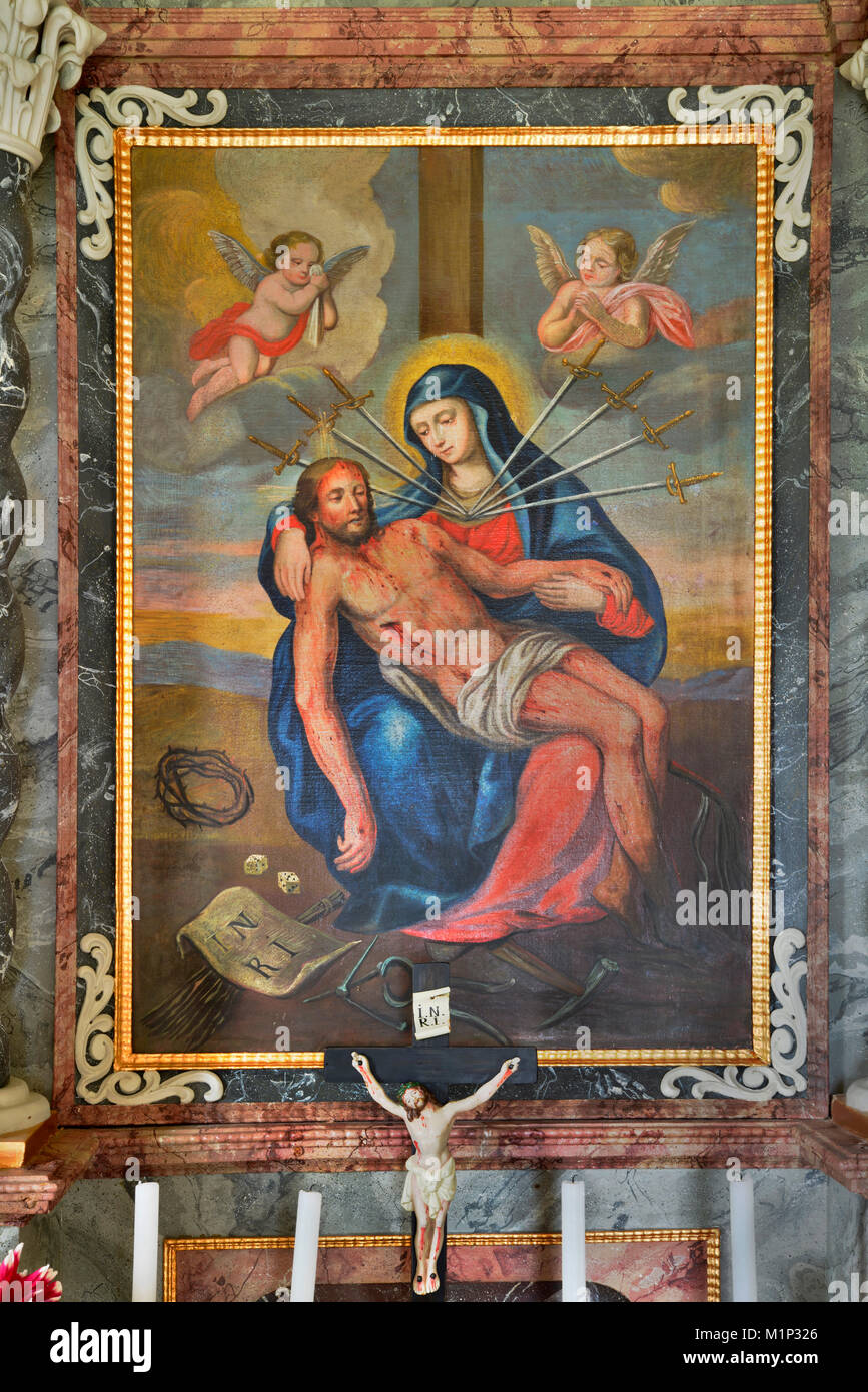 Mostra di pittura di scena biblica del crucification,Koglmoos altare della cappella,Gallzein,Alto Adige,Austria Foto Stock