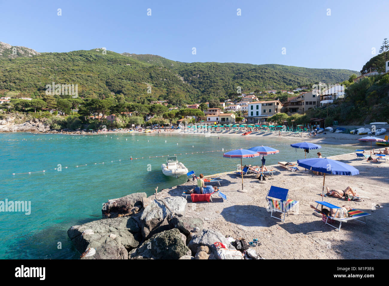 Spiaggia di Pomonte, Marciana, Isola d'Elba, Provincia di Livorno, Toscana, Italia, Europa Foto Stock