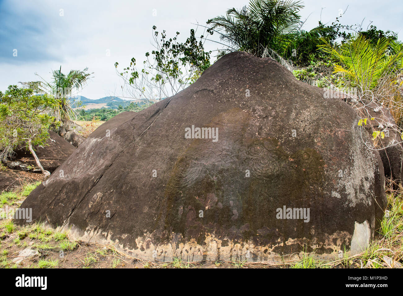 Preistoria le incisioni rupestri in Lope National Park, sito Patrimonio Mondiale dell'UNESCO, Gabon, Africa Foto Stock