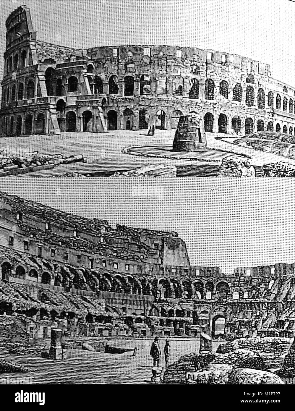 Il Colosseo / Colosseo, Roma aka l Anfiteatro Flavio e Amphitheatrum Flavium come era nel 1889 - interior & vedute esterne Foto Stock