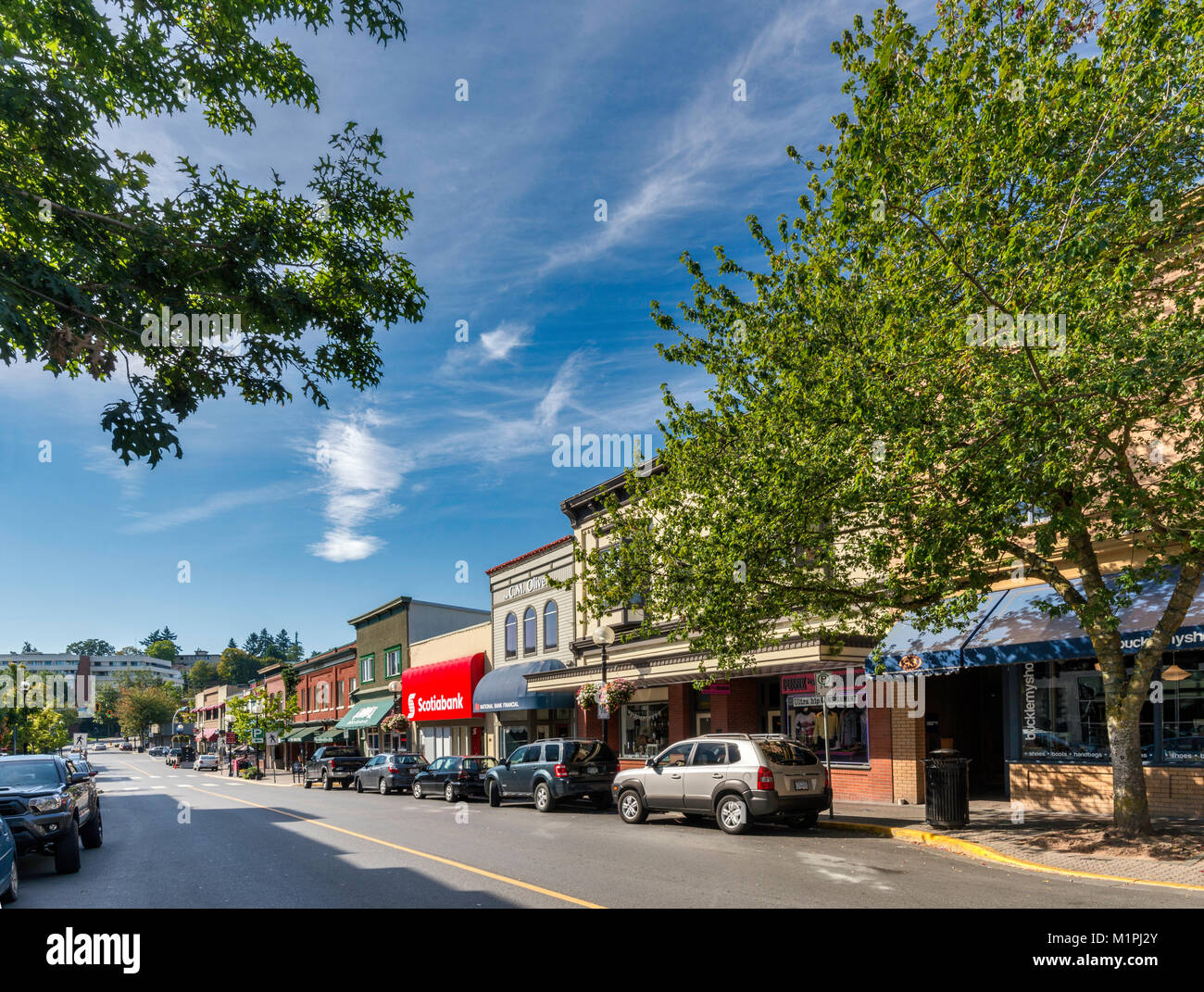 Commercial Street, centro business di Nanaimo, Isola di Vancouver, British Columbia, Canada Foto Stock