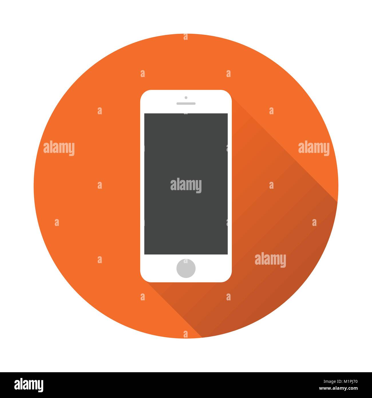 Icona dello smartphone. Illustrazione Vettoriale su sfondo arancione con ombra. Telefono in stile iphone con le icone delle app. Illustrazione Vettoriale