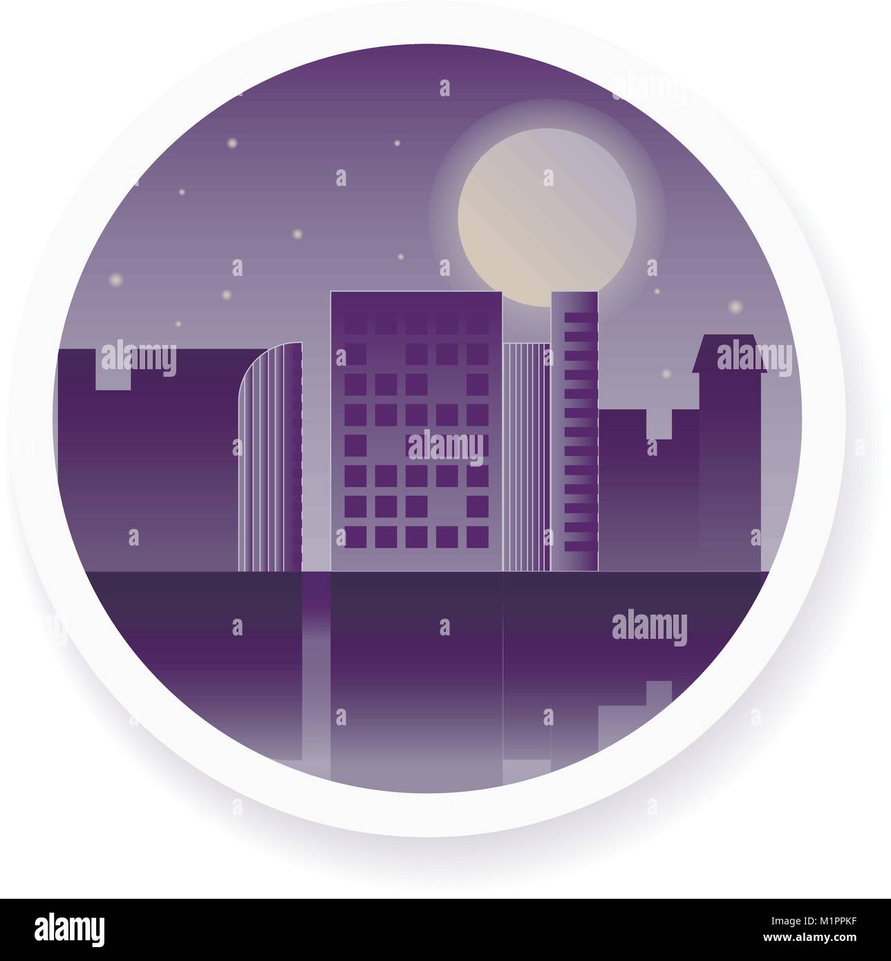 Vettore città di notte con la luna nel cielo illustrazione Illustrazione Vettoriale