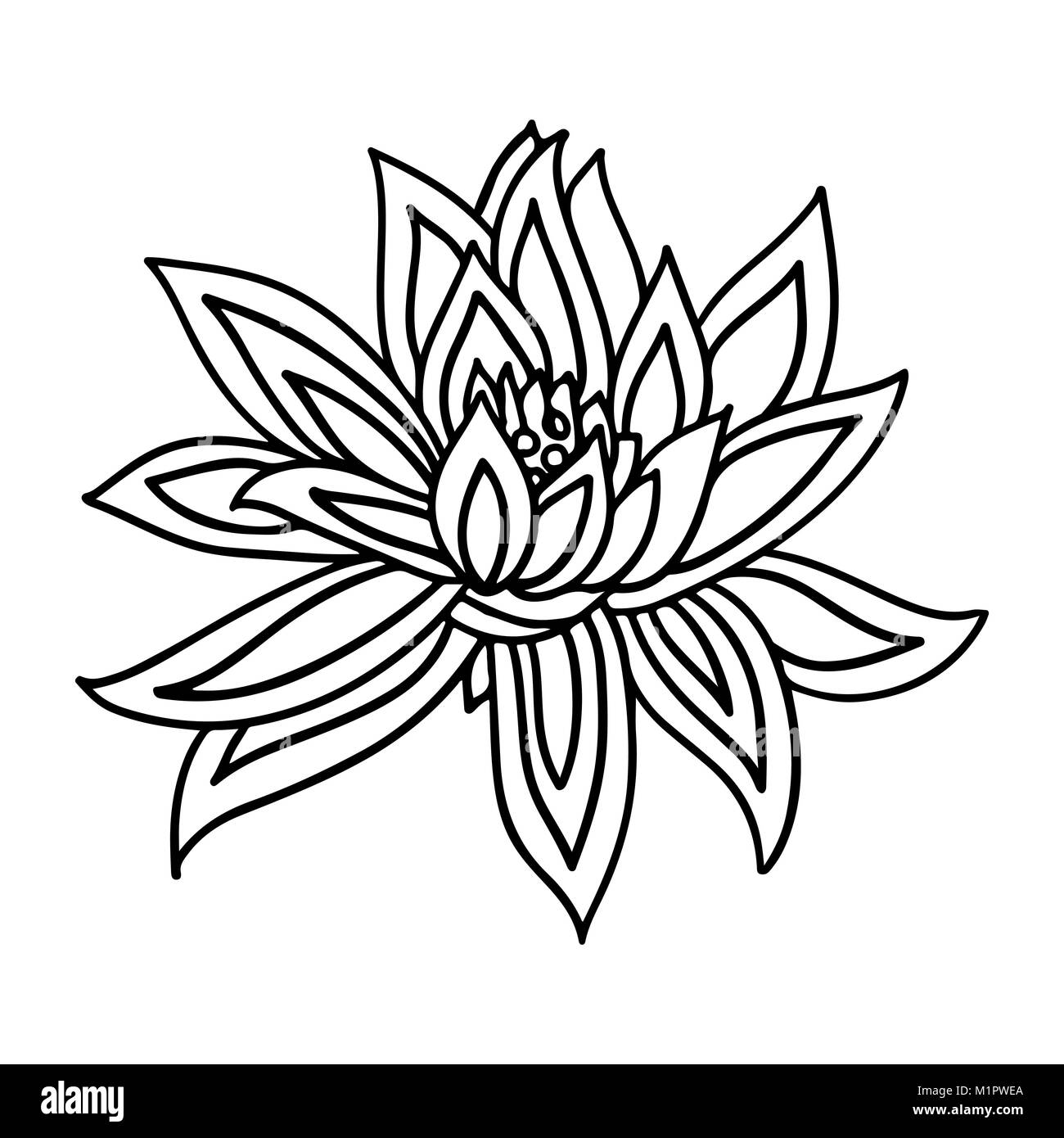 Fiore di loto icona sullo sfondo bianco. Simbolo di yoga. Illustrazione Vettoriale. Illustrazione Vettoriale