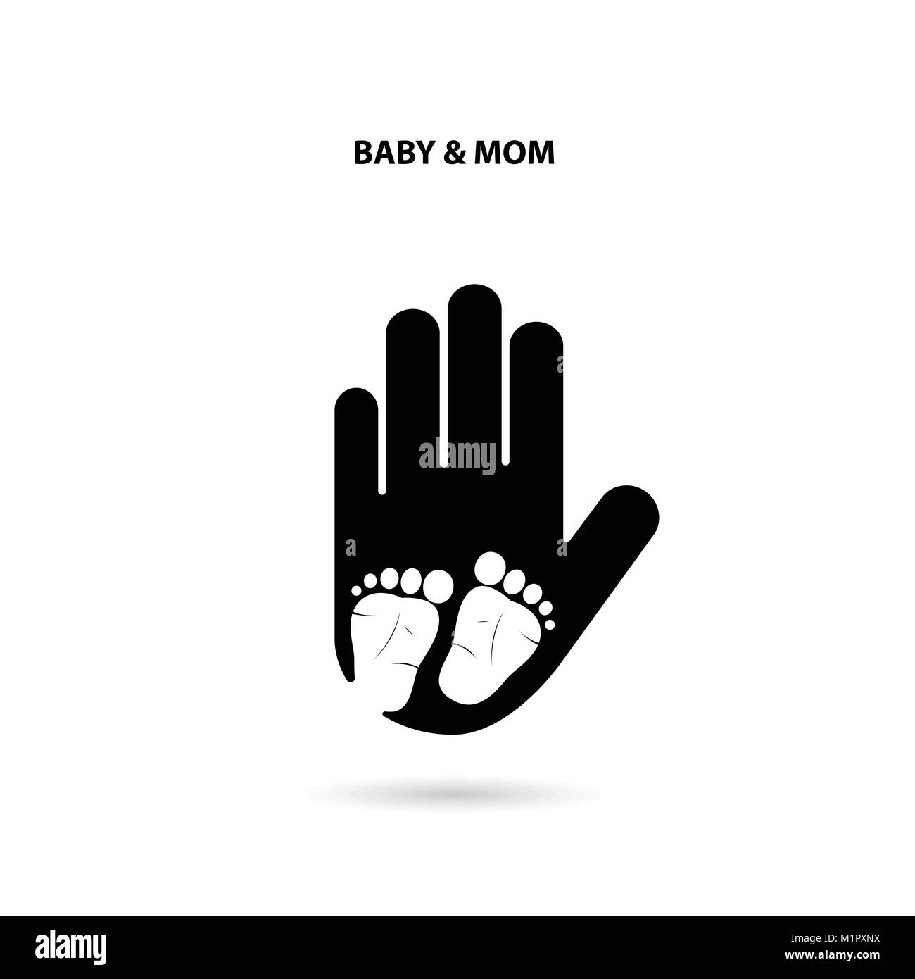 Mano grandi e piccoli piedi icon.Idea del segno per l'associazione di cura.piedi nel concetto di mano.piedi del bambino e la Mamma mano.illustrazione vettoriale Illustrazione Vettoriale
