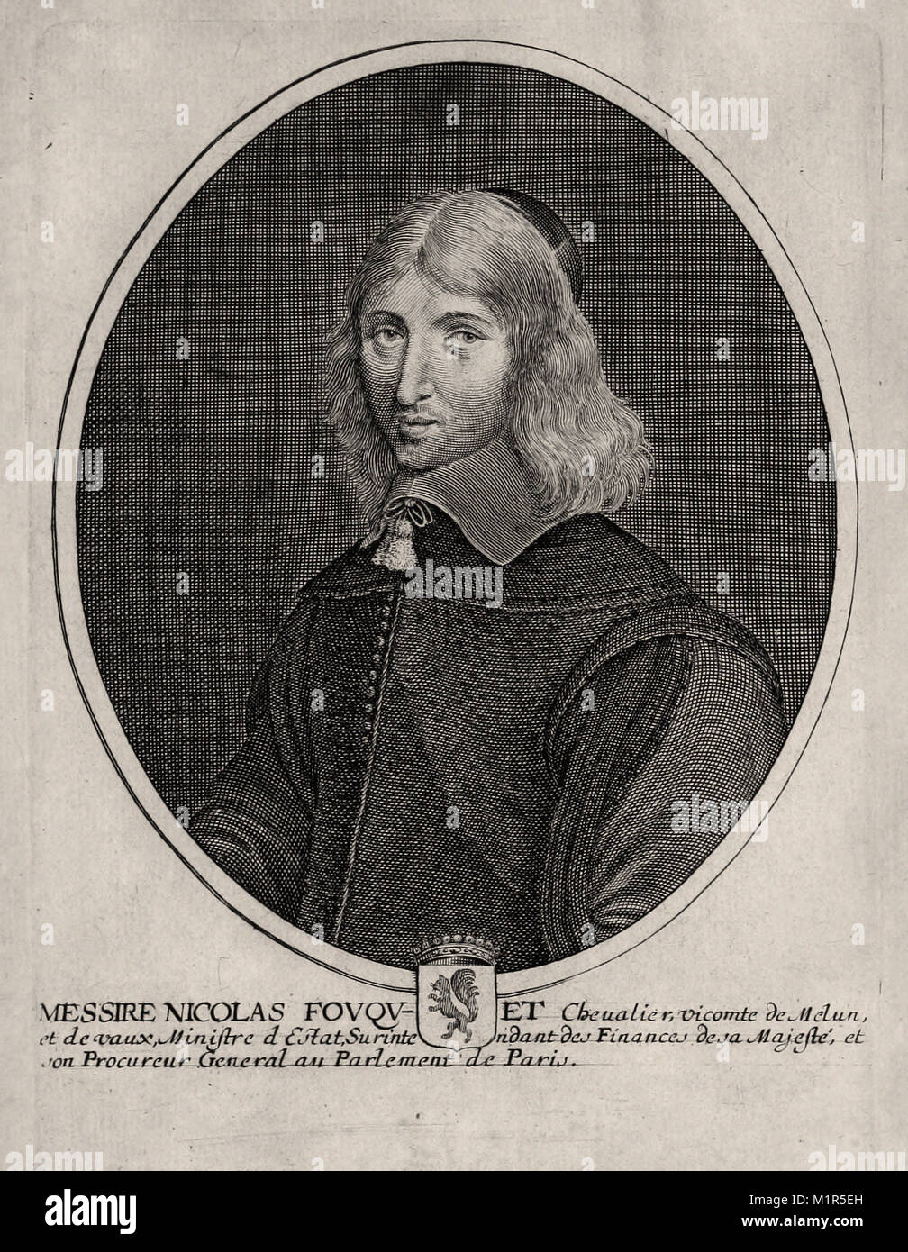 Ritratto di Nicolas Fouquet - Incisione francese del XVII secolo Foto Stock