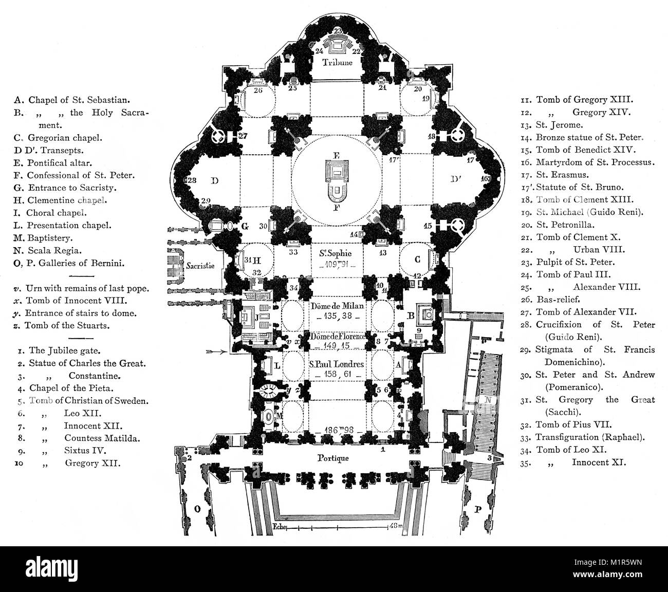 Pianta della Basilica Papale di San Pietro e la Città del Vaticano, Roma, Italia, XIX SECOLO Foto Stock