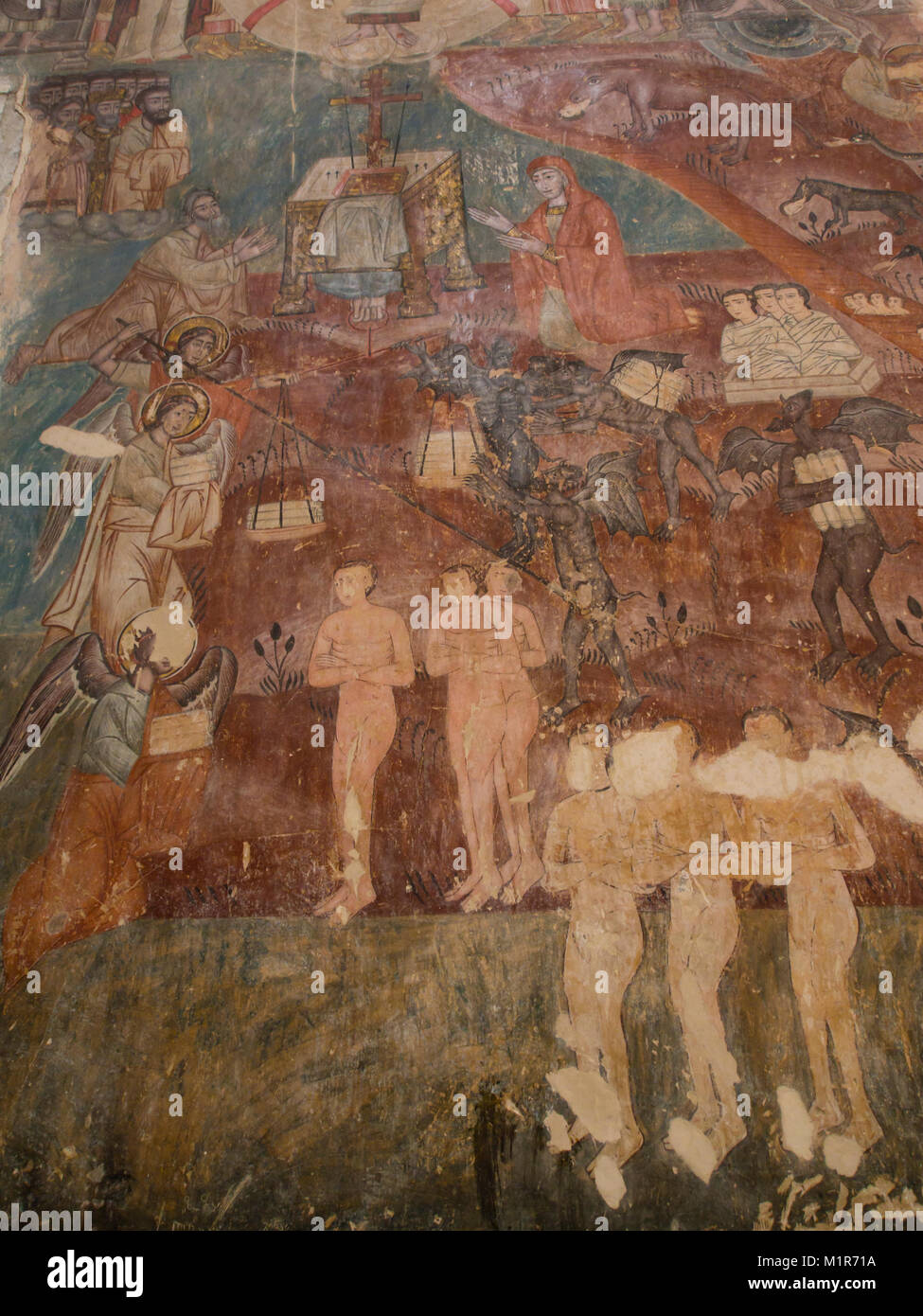 Fortezza di Ananuri, un castello medievale e la sede della locale eristavis (Duchi) in alto Caucaso in Georgia, affresco nella chiesa della Madre di Dio Foto Stock