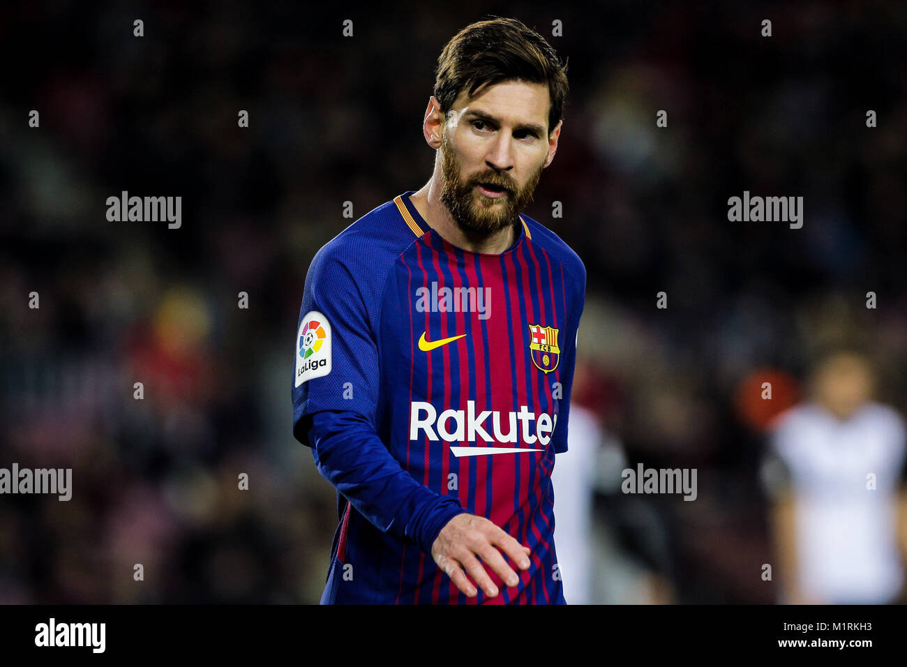 Barcellona, Spagna. Il 1 febbraio, 2018. Il 1 febbraio 2018, il Camp Nou, Barcellona, Spagna; Copa del Rey Calcio, semi finale 1 gamba, Barcellona rispetto a Valencia; lettore argentino Lionel Messi Credito: UKKO Immagini/Alamy Live News Foto Stock