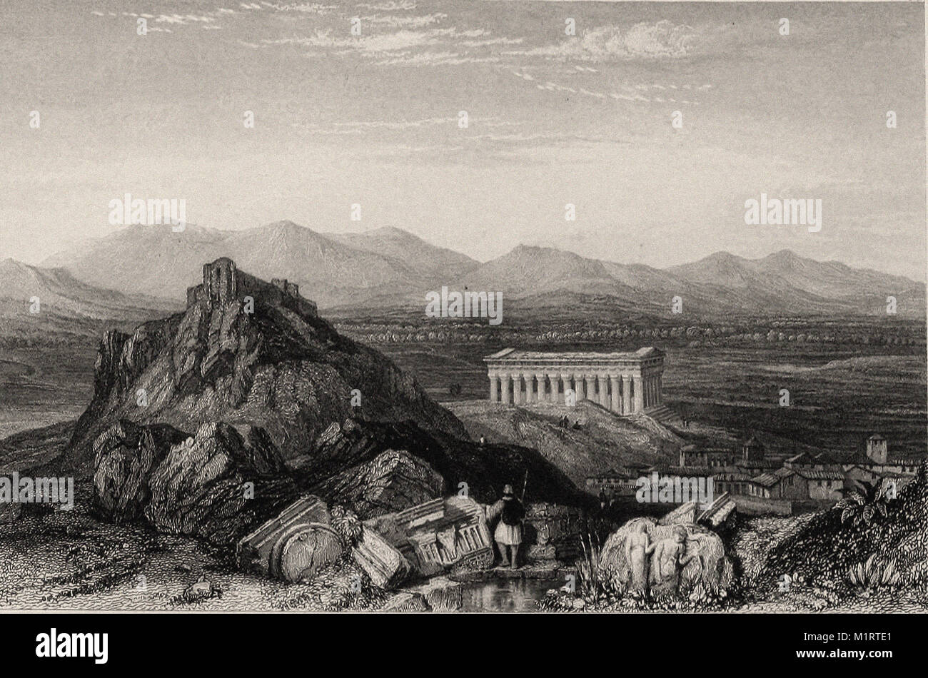 L'Aeropagus di Mars Hill - Paesaggio illustrazione della Bibbia - Incisione britannica del XIX secolo Foto Stock