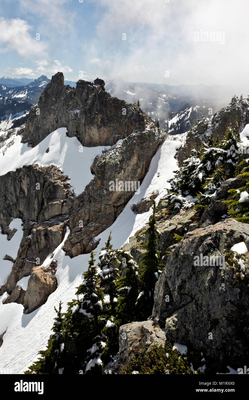 WA13204-00...WASHINGTON - Vertice di Snoqualmie montagne dopo una tarda primavera tempesta di neve nel Mount Baker - Snoqualmie National Forest. Foto Stock