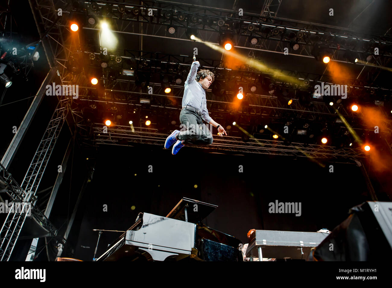 Il cantante inglese, compositore e musicista Jamie Cullum esegue un concerto dal vivo presso il norvegese music festival Bergenfest 2013. Norvegia, 14/06 2013. Foto Stock