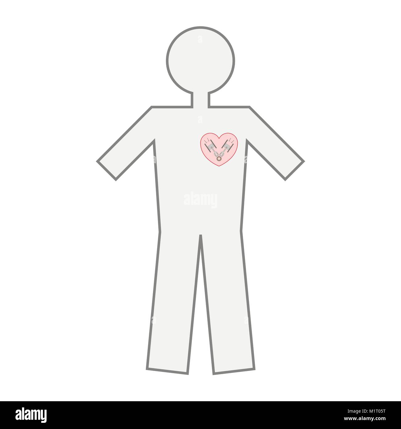 Il corpo di un essere umano con un cuore meccanico. Illustrazione Vettoriale