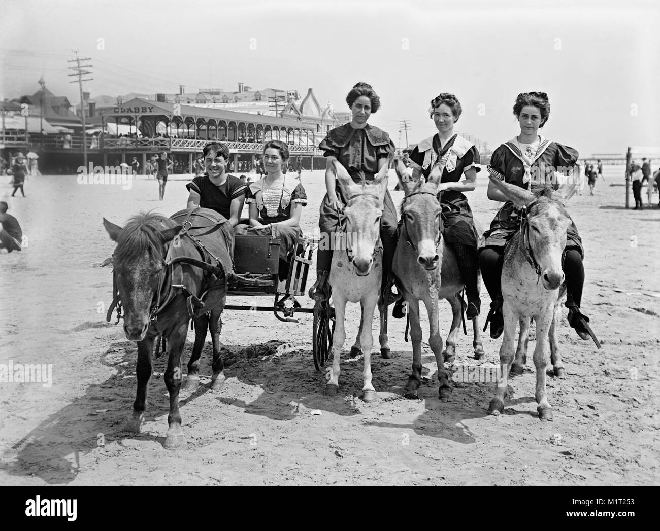 Carrello pony e asini sulla spiaggia, Atlantic City, New Jersey, Stati Uniti d'America, Detroit Publishing Company, 1901 Foto Stock