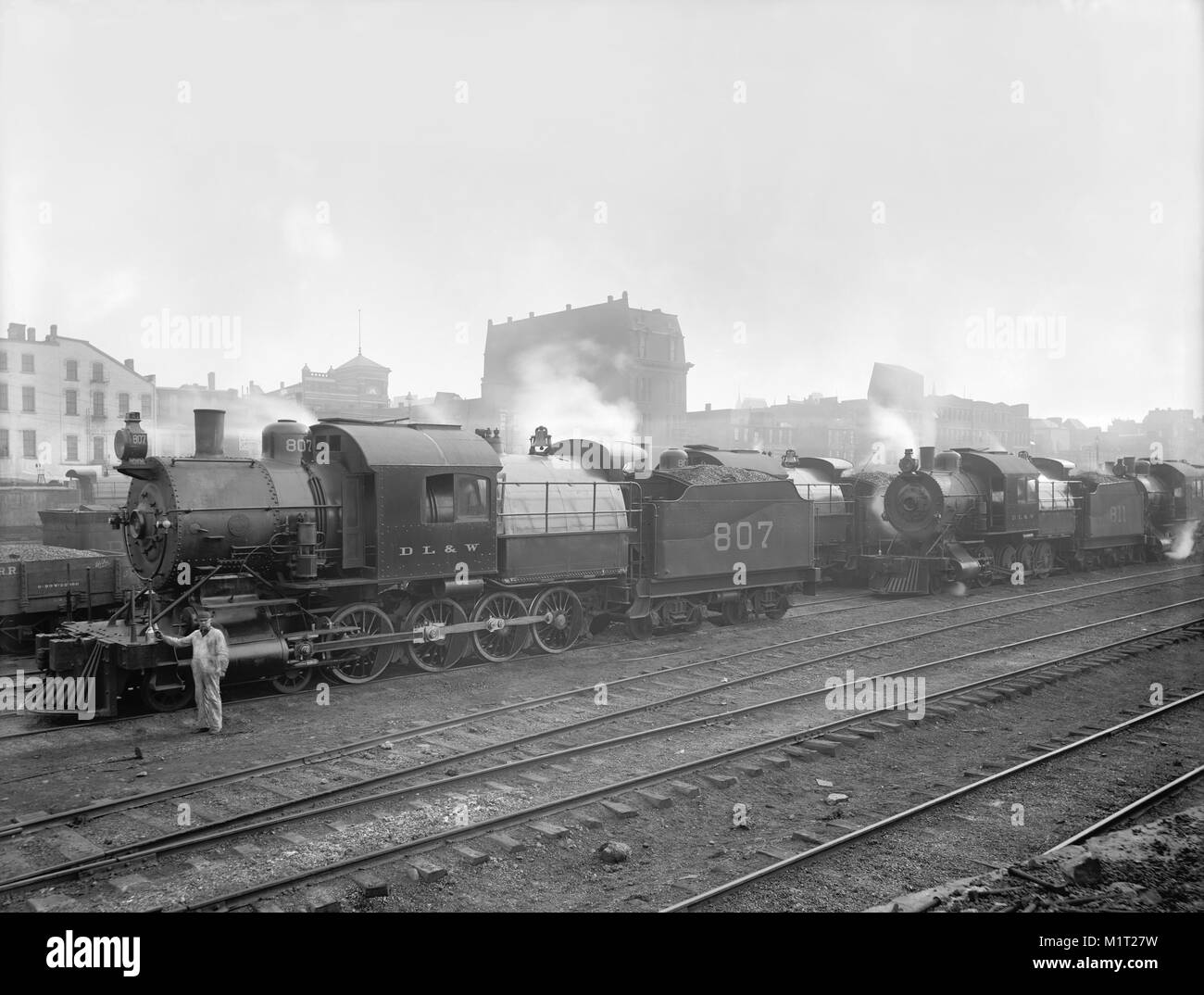 Gruppo di Lackawanna Freight motori, Scranton, Pennsylvania, USA, Detroit Publishing Company, 1900 Foto Stock