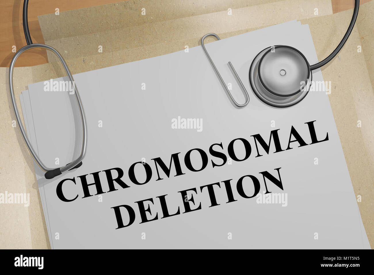 3D illustrazione di delezione cromosomiale titolo su un documento medico Foto Stock