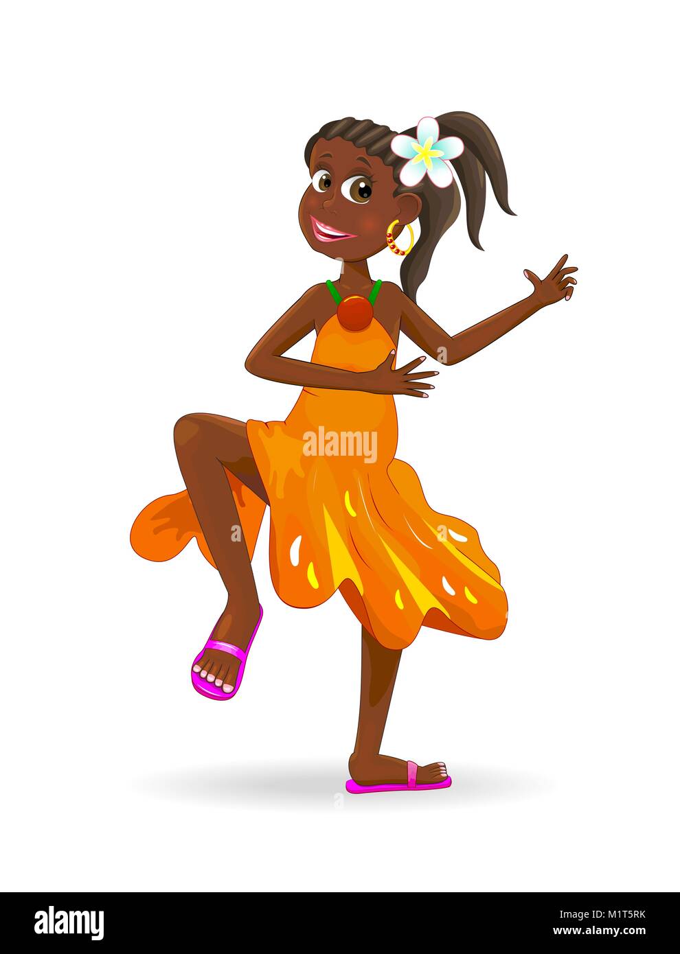 Dancing ragazza africana. Dancing poco ragazza africana. Bambina è ballare su uno sfondo bianco. Illustrazione Vettoriale