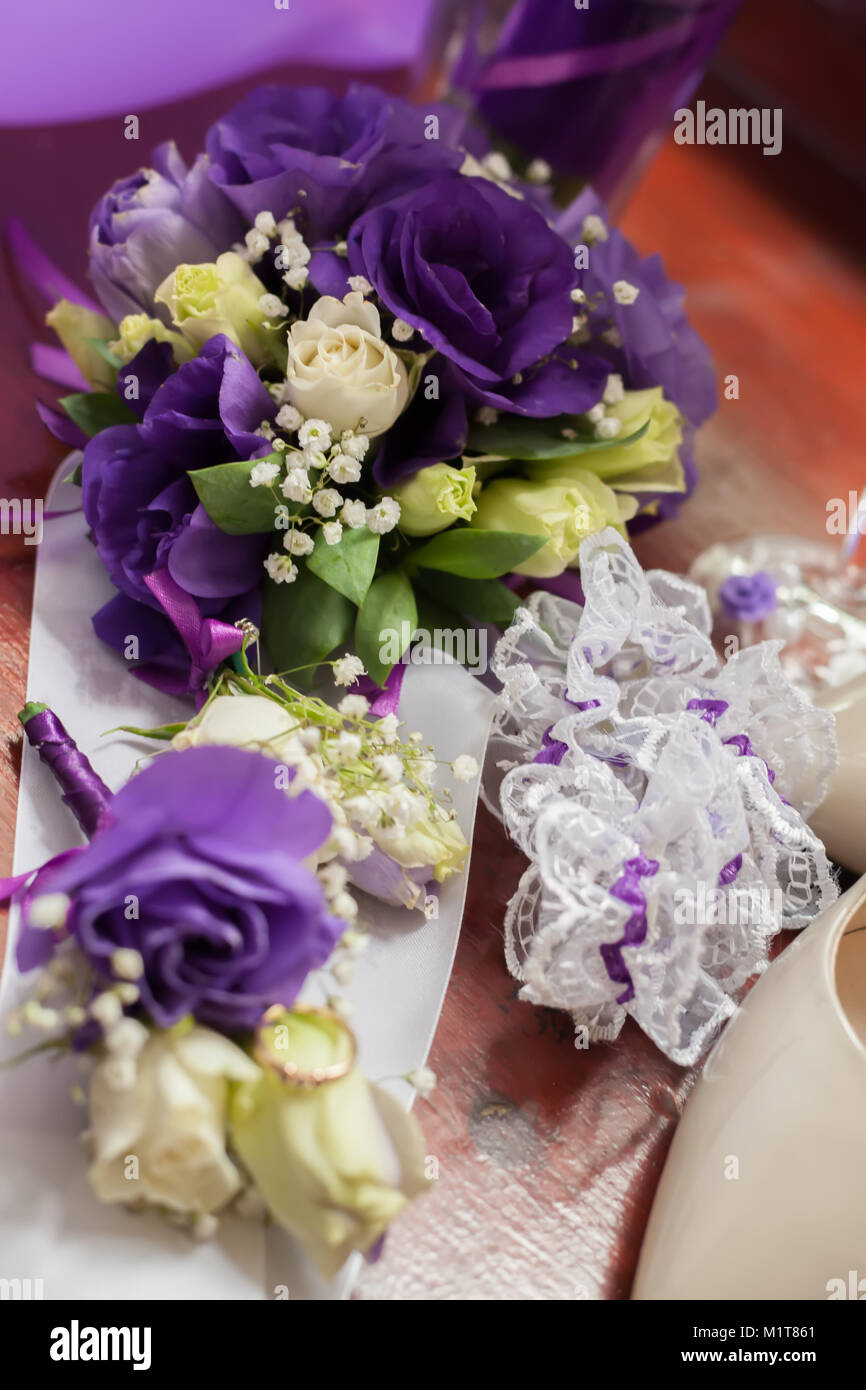 Fiore, bouquet, amore, Giorno Valentine, matrimonio, sfondo, hymeneal, anelli, decorazione, Foto Stock