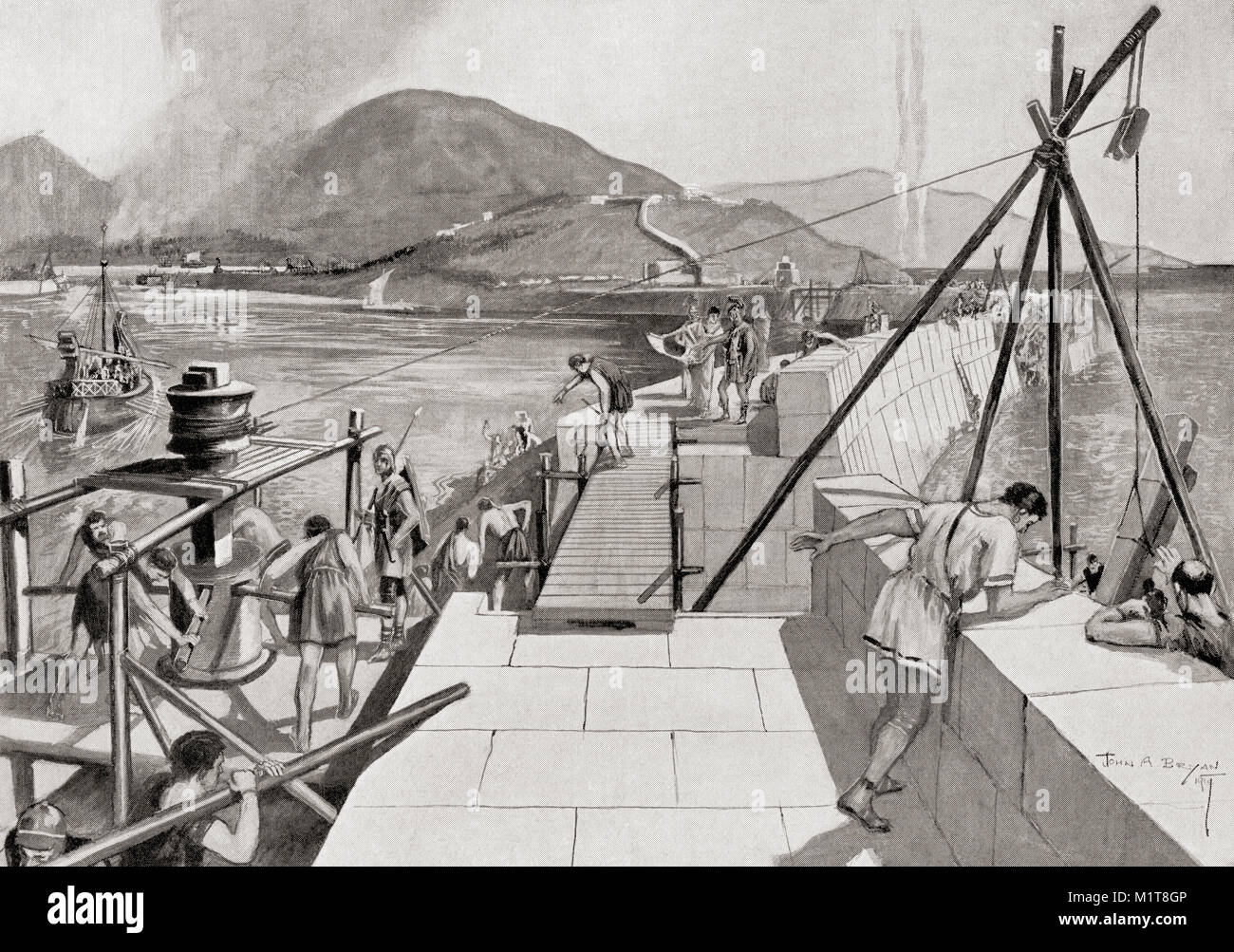 Costruzione del Portus Julius, 37-36 BC, la baia di Napoli, Italia, il primo porto costruito in modo specifico per essere una base per il romano western flotta navale, Classis Misenensis. Da Hutchinson nella storia delle nazioni, pubblicato 1915. Foto Stock