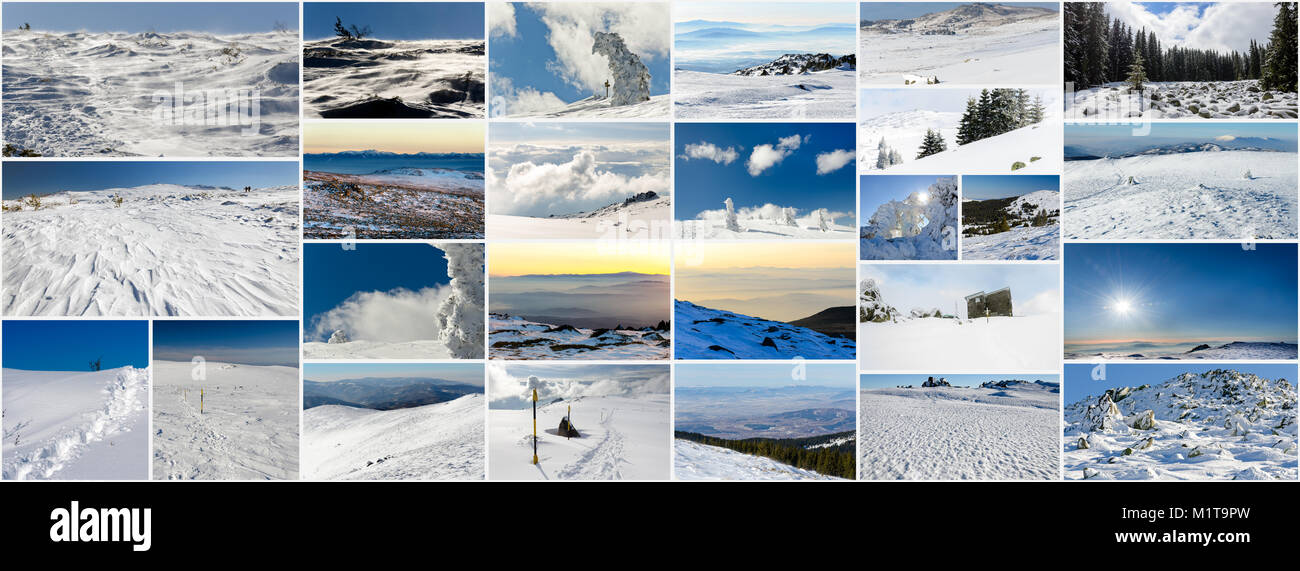 Collage di varie montagne innevate foto, il rapporto di aspetto per il social network foto di copertina Foto Stock