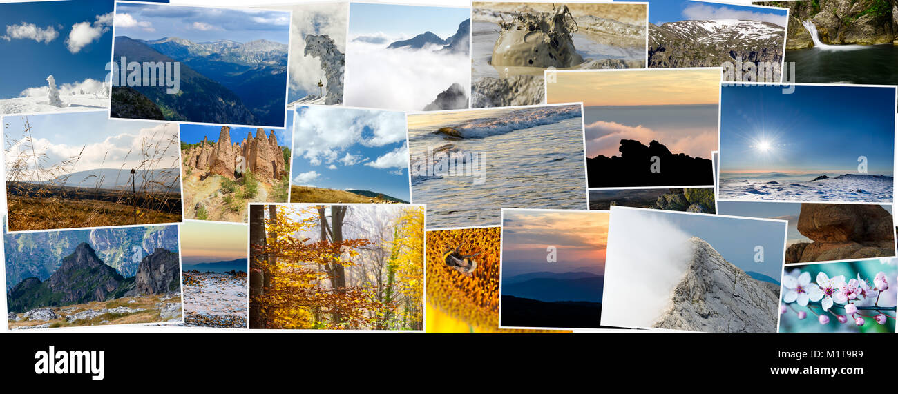 Collage di varia natura foto in diverse stagioni, il rapporto di aspetto per il social network foto di copertina Foto Stock
