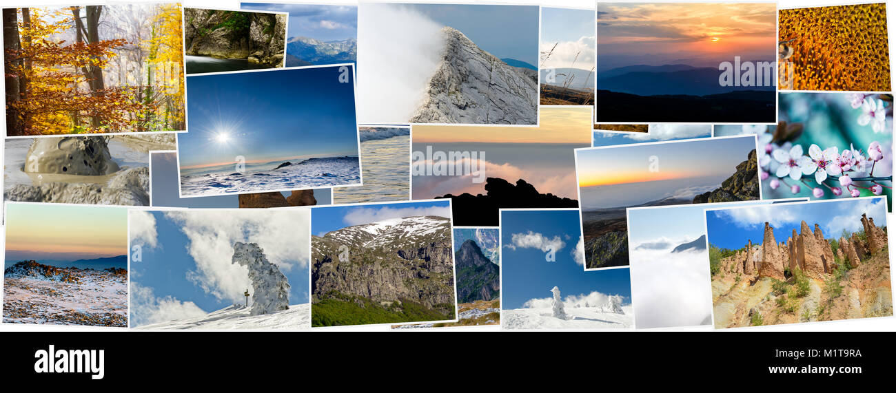 Collage di varia natura foto in diverse stagioni, il rapporto di aspetto per il social network foto di copertina Foto Stock