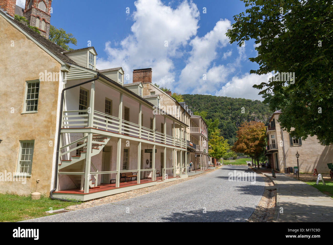 Vista di Shenandoah St in Harper's Ferry National Historic Park, Jefferson county, West Virginia, Stati Uniti. Foto Stock