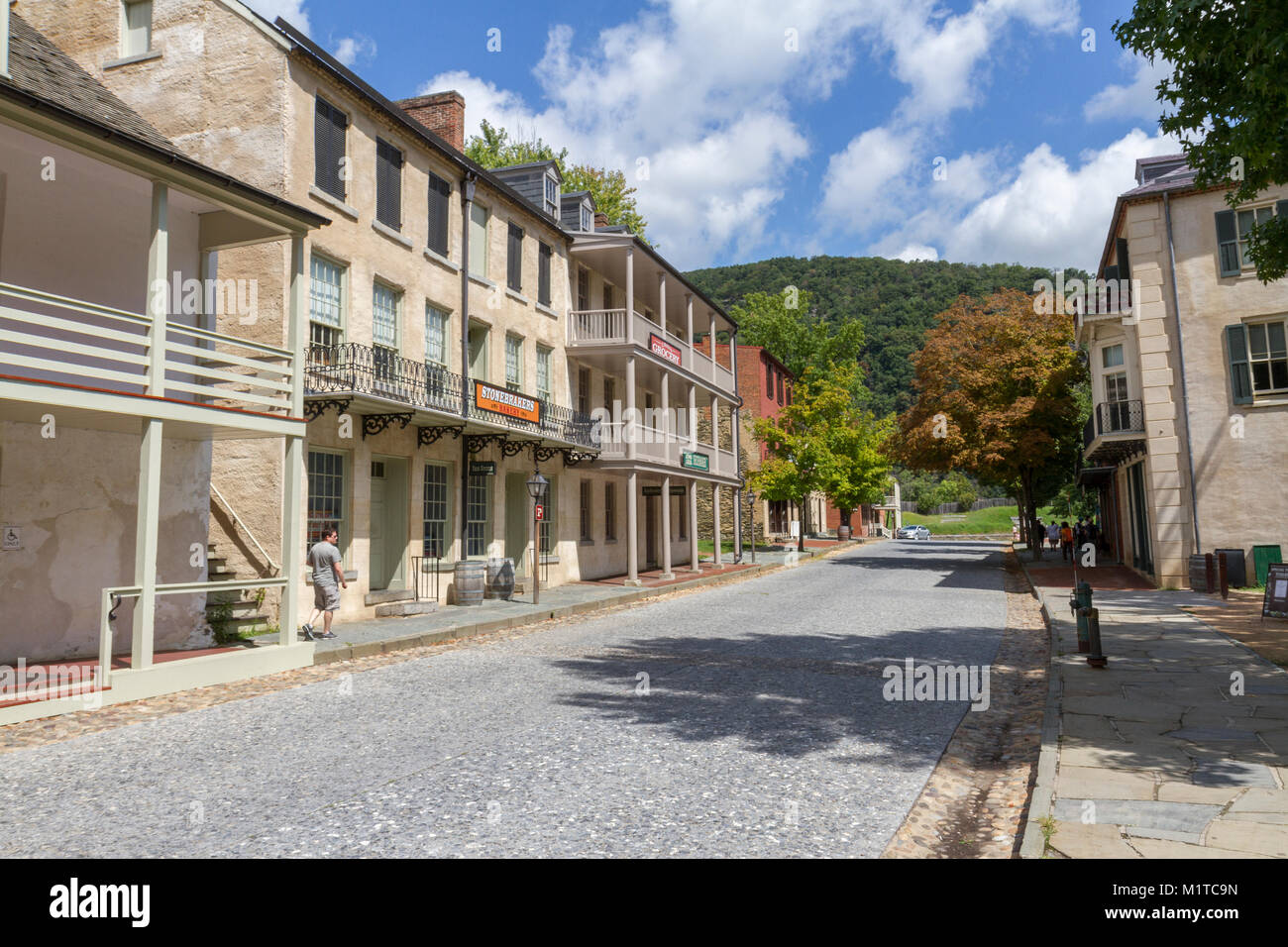 Vista di Shenandoah St in Harper's Ferry National Historic Park, Jefferson county, West Virginia, Stati Uniti. Foto Stock
