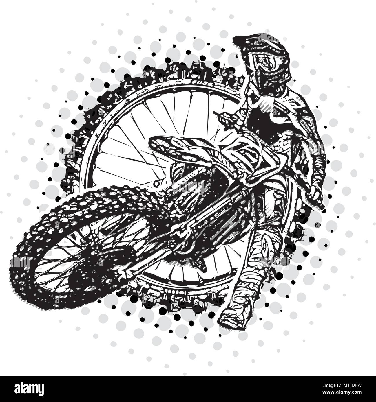 Il pilota di motocross illustrazione vettoriale sulla ruota di motocross Illustrazione Vettoriale