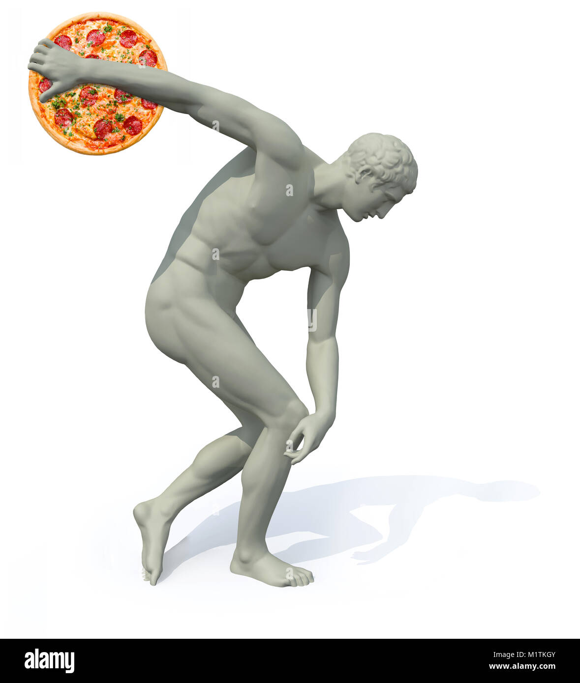 Discobolo, con pizza lanciando, 3d illustrazione Foto Stock