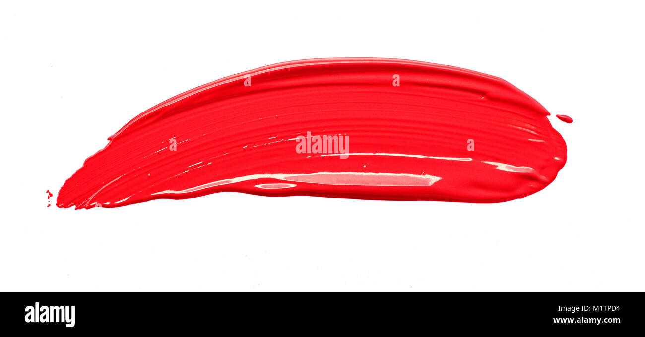 Sbavature del rossetto rosso isolato su sfondo bianco Foto Stock