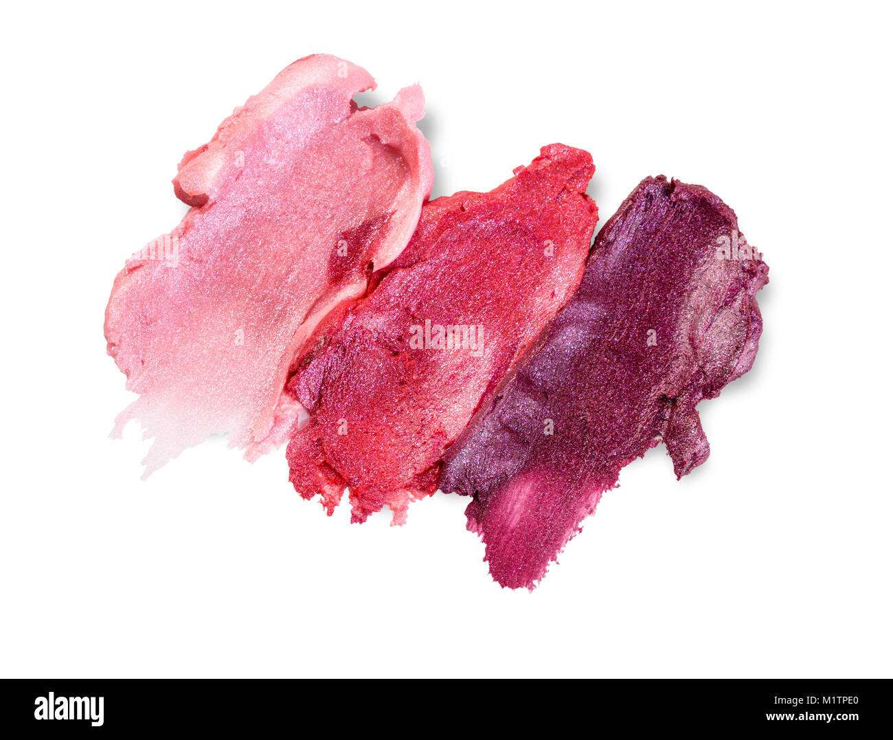 Sbavature del rossetto rosso isolato su sfondo bianco Foto Stock