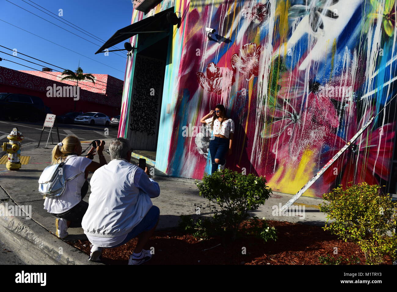 Il Wynwood Arts District si trova a Miami in Florida è sede di una comunità di gallerie d'arte, negozi di antiquariato, Open-air street-installazioni artistiche Foto Stock