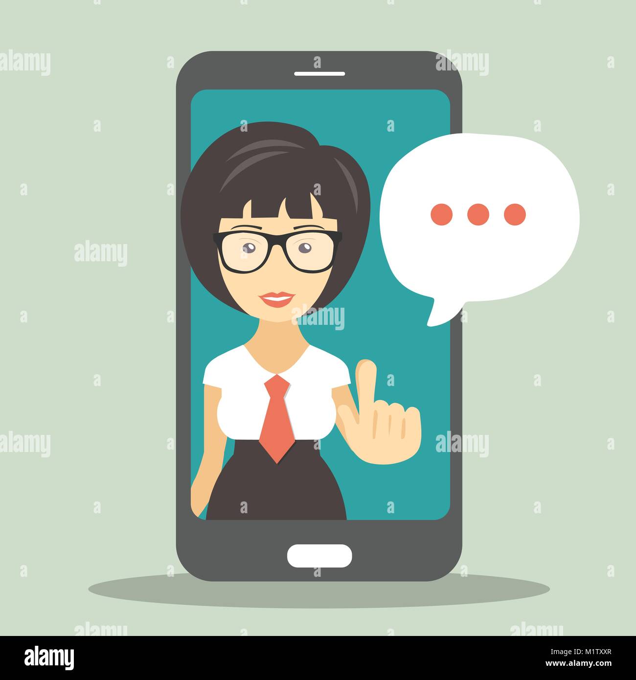 Il supporto tecnico del concetto. Lo schermo dello smartphone con un assistente virtuale. Appartamento illustrazione vettoriale Illustrazione Vettoriale