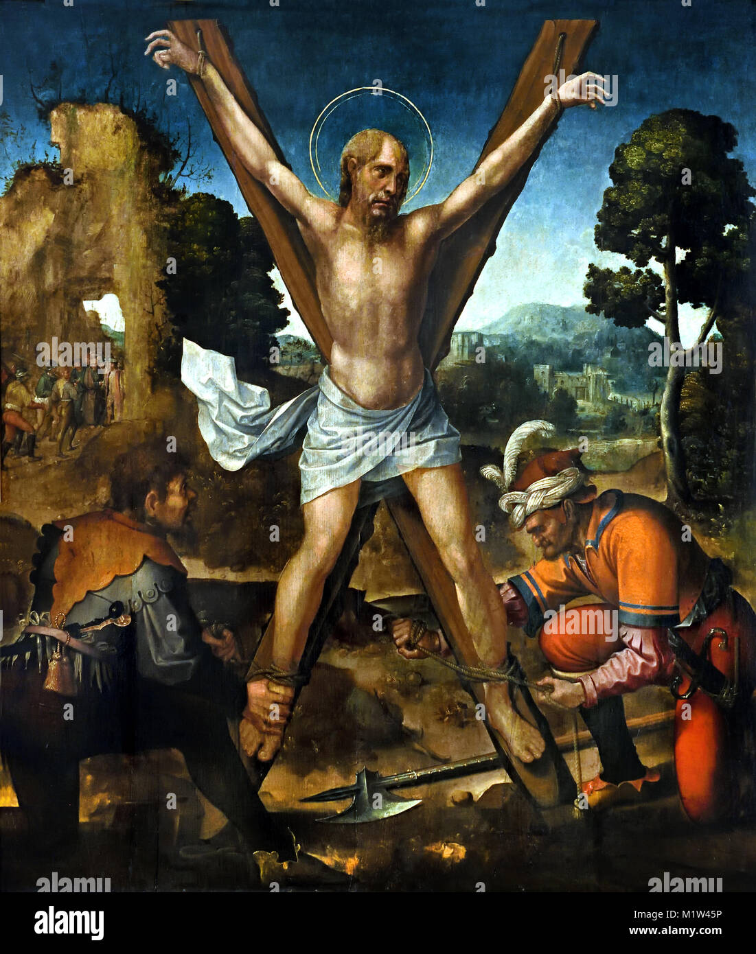 Il Martirio di Sant Andrea 1520-1530 Cristóvão de Figueiredo (1515 1555) pittore rinascimentale risalente al XVI secolo il Portogallo, portoghese, Foto Stock