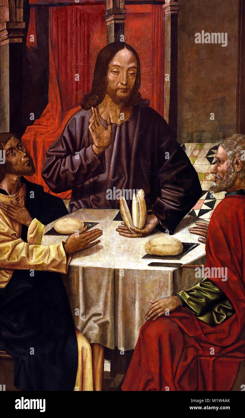 La Cena in Emmaus 1475-1500 maestro ignoto del XV secolo in Portogallo, portoghese Foto Stock