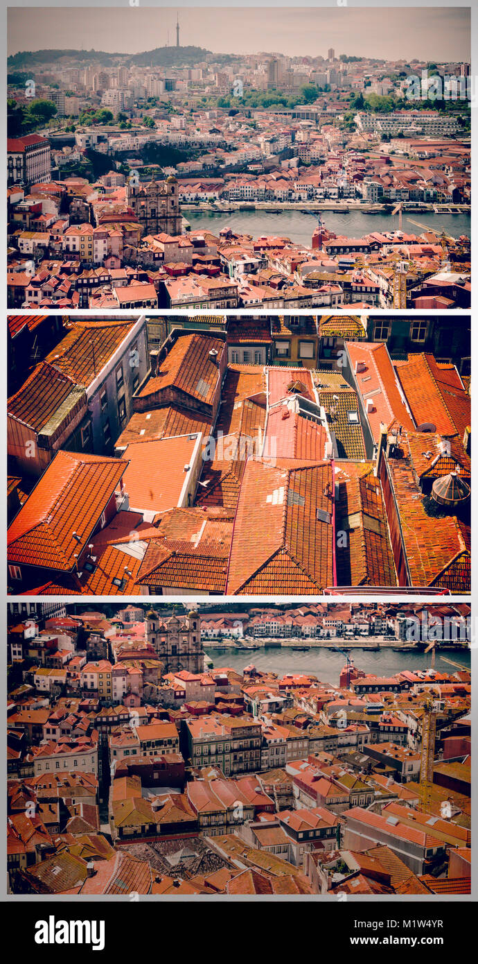 Porto Città vecchia da Bird view trittico Foto Stock