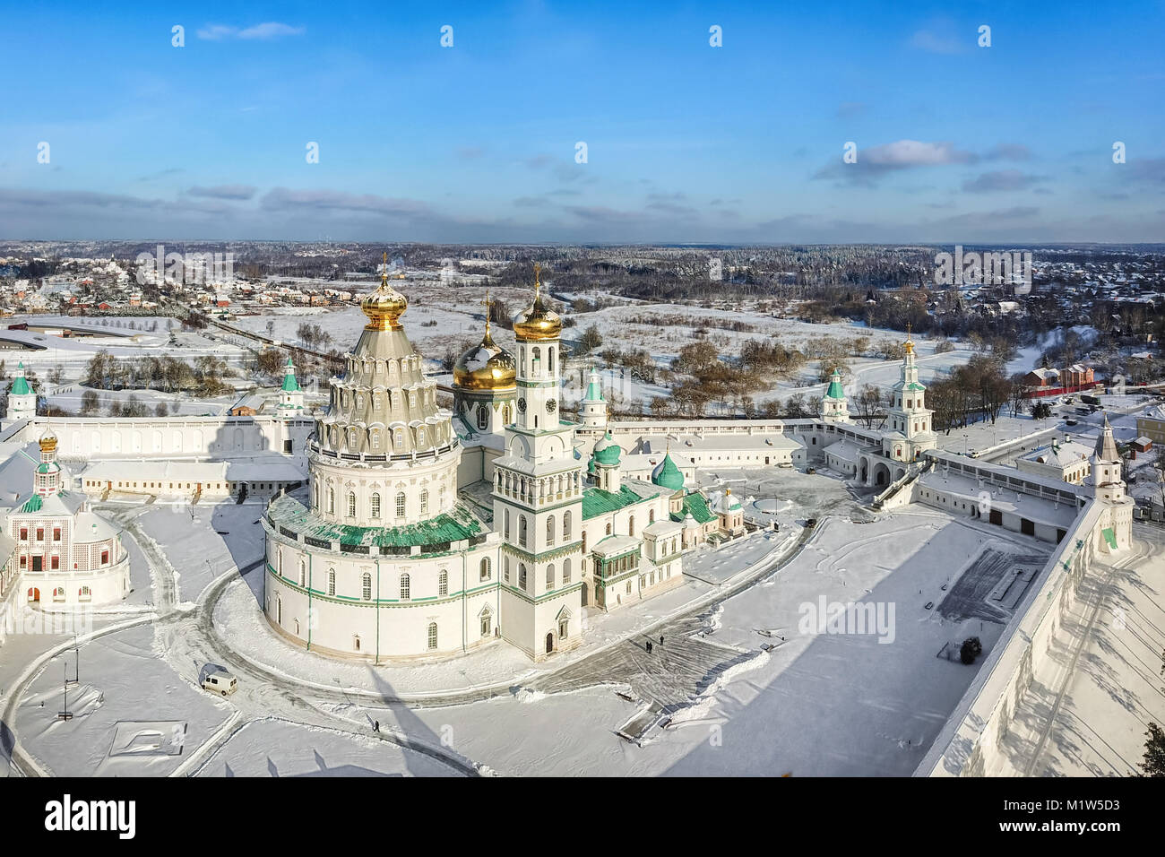 Vista aerea del nuovo monastero di Gerusalemme in inverno, Istra, Oblast di Mosca, Russia Foto Stock