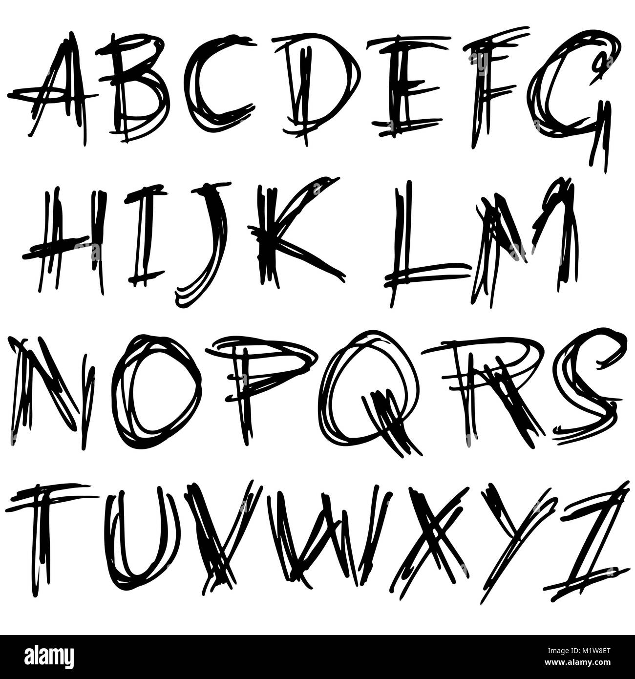 Inchiostro Handdrawn font. Moderno inkpen lettering. Stile grunge alfabeto. Illustrazione Vettoriale. Illustrazione Vettoriale